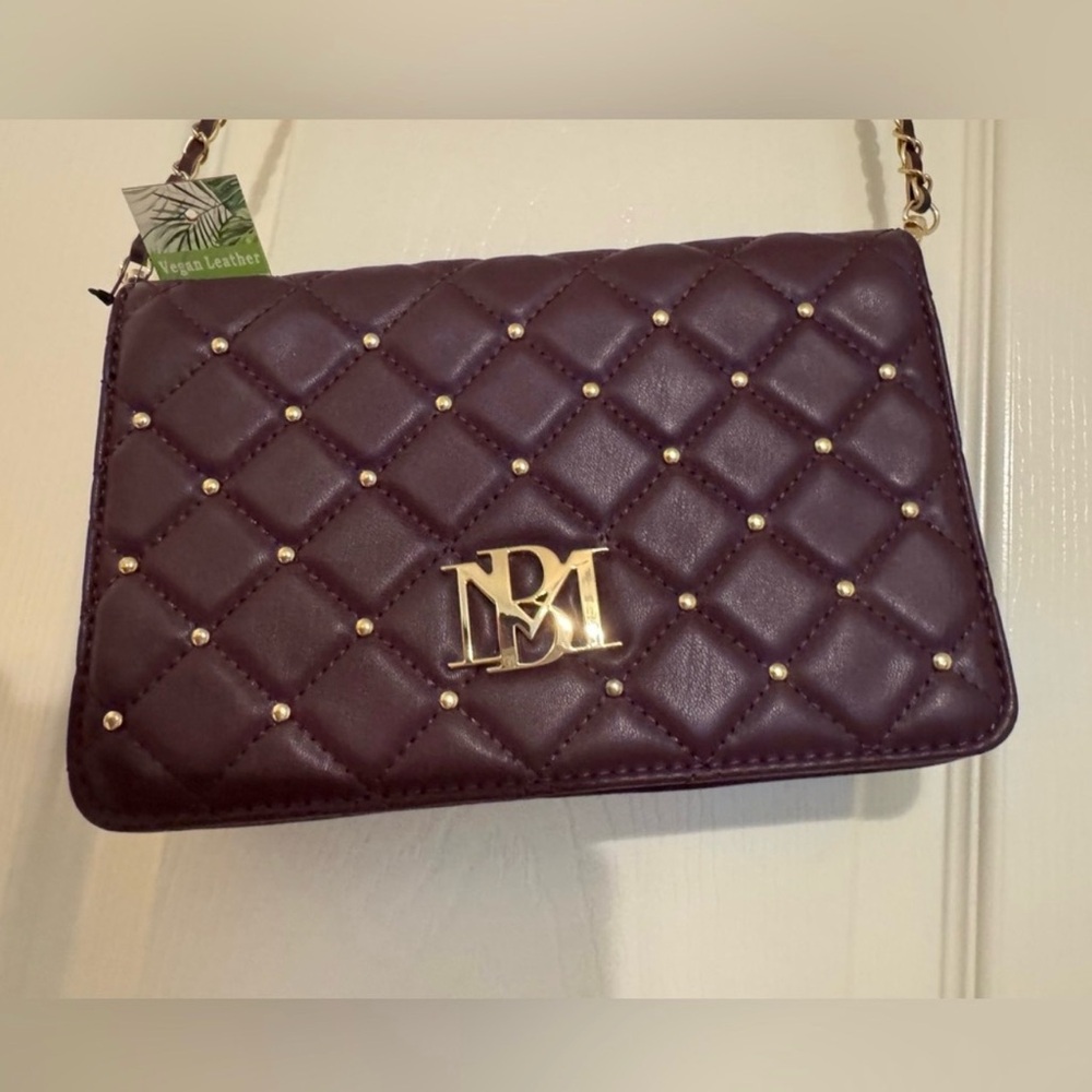 Badgley Mischka Quilted Crossbody Bag in Deep Plum with Gold Hardware - Picture 2 of 6